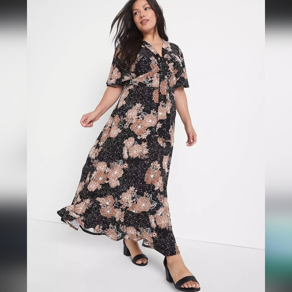 Lane Bryant Black Floral Midi Dress